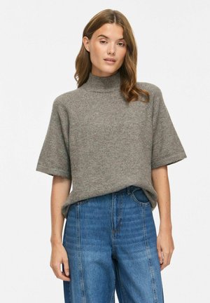 VILA, KNITTED TOP VILIGA HIGH NECK - Camiseta básica - grey