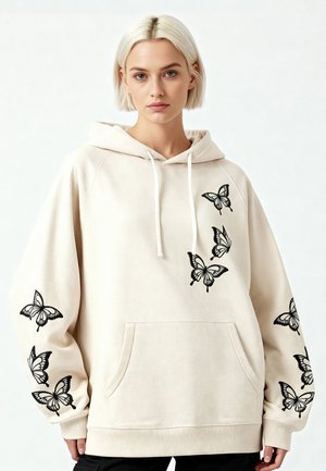 BUTTERFLIES EMBROIDERY SUPERHEAVY - Sweat à capuche - off white