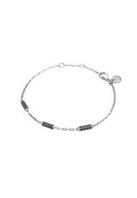 Pulsera de cadena de plata con acentos rectangulares negros y detalles decorativos. Cierre ajustable para un ajuste seguro.