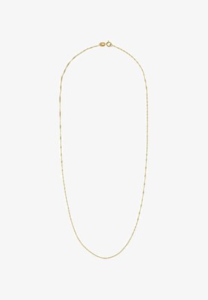 Guld halskæde med et delikat, snoet design. Tynde led skaber en glat overflade, og det har en sikker lås.