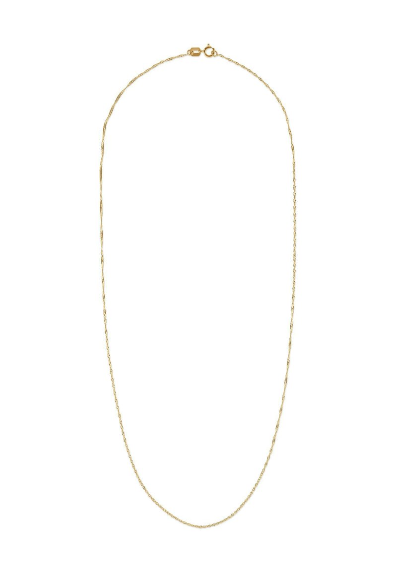 Guld halskæde med et delikat, snoet design. Tynde led skaber en glat overflade, og det har en sikker lås.