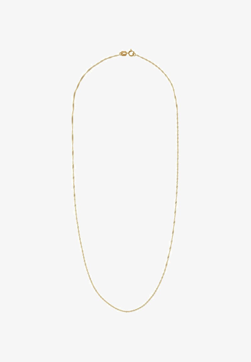 Guld halskæde med et delikat, snoet design. Tynde led skaber en glat overflade, og det har en sikker lås.