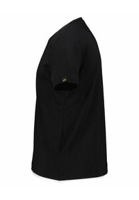 Tricou negru cu mânecă scurtă, fabricat din bumbac, dotat cu guler rotund, croi drept și cusătură laterală, având un accent mic cu logo pe mânecă.