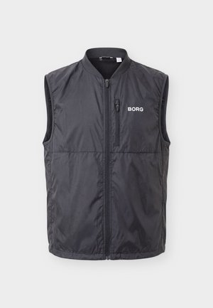 Sleeveless black zip-up vest with a chest zipper pocket and "BORG" logo on the left side, displayed on a plain background.