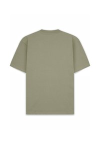 Oliven grøn bomulds t-shirt med korte ærmer, en rund halsudskæring og et simpelt, udekoreret design. Glat tekstur, standard pasform.