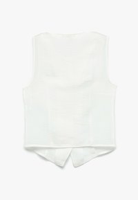 Top bianco senza maniche realizzato in tessuto testurizzato, caratterizzato da un orlo leggermente curvo e una fessura sul retro per un tocco di dettaglio in più.