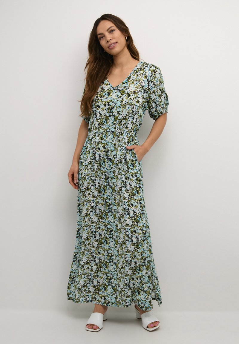 Kaffe KAISOLDE AMBER - Robe longue - blue green abstract flower