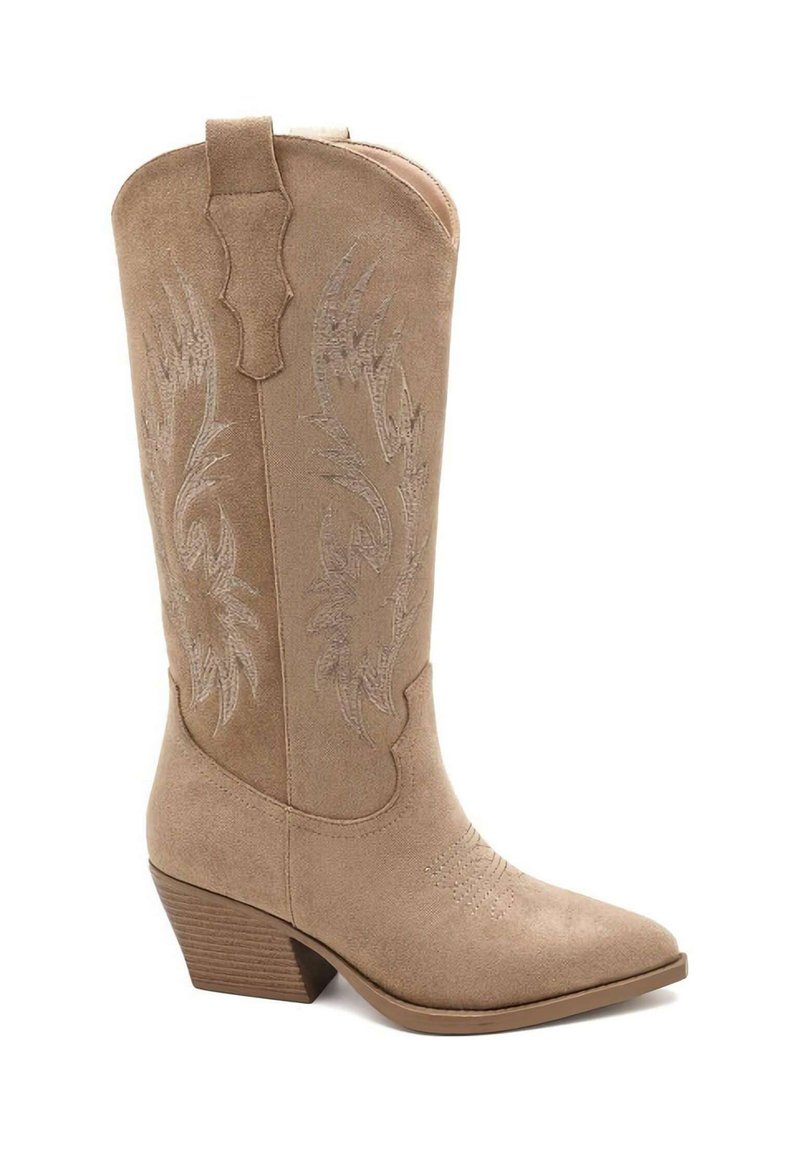 Bottes Indiennes Femme Beige Franges - Bottes Western Cowboy Mi-Mollet