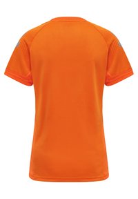 Korte mouwen sportshirt in feloranje, met een gladde textuur, ronde hals en grijze accenten op de schouders.