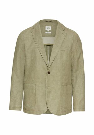  Lichtgroene corduroy blazer met notch-lapels, een enkele knoopsluiting en twee voorkeurszakken. Beschikt over een textuurstof en een getailleerde pasvorm.