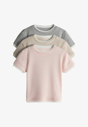 THE SET, 3 PACK - Lihtne T-särk - grey marl ecru pink