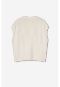 Kurzes Kurzarmoberteil in weichcremefarben, mit einem gerippten Hals- und Saumabschluss sowie einer glatten Strickstruktur.