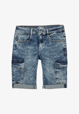 BERMUDA MIT WASCHUNG - Denim shorts - blue