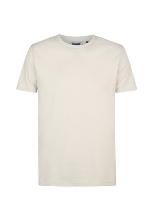 Effen lichtbeige T-shirt met korte mouwen, gemaakt van katoen, met een ronde hals, standaard pasvorm en minimale stikdetails.