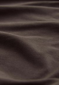 Pruun kangas, millel on sile tekstuur, kerge kortsutus, näidates peent kudumist ja peent läiget. Materjal paistab olevat pehme ja kohandatav.