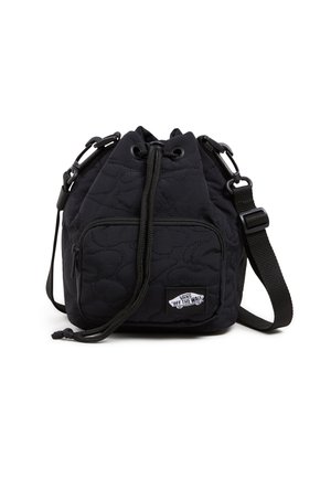 Sac seau matelassé noir avec cordon de serrage, poche avant zippée, bandoulière réglable et patch logo Vans "Off The Wall".