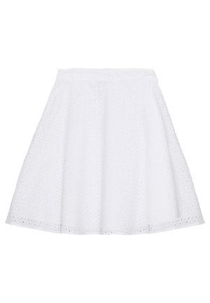 Jupe blanche trapèze avec broderie à œillets, dotée d'une taille ajustée et d'un ourlet évasé.