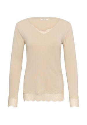 Cream, CRALVAIA LS LACE TSHIRT - T-shirt à manches longues - oatmeal