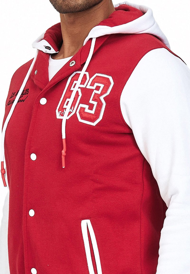 Rusty Neal College Jacke Herren Sweatshirt Kapuzenpuller Us College Los Ang Hoodie Met Rits Rot Weiss Rood Zalando Nl