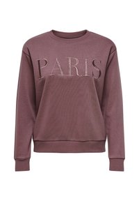 Felpa viola con scritta "PARIS" ricamata, collo, polsini e orlo a costine. Tessuto morbido con vestibilità comoda e design minimalista.