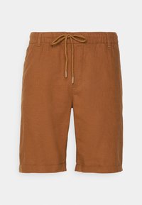 LINEN BLEND DRAWCORD SHORTS  - Shorts - brown