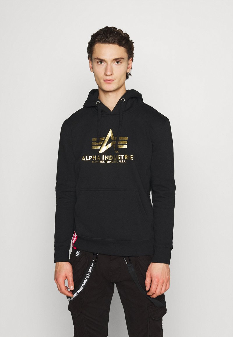 Alpha Industries - HOODY FOIL PRINT - Hoodie - black / yellow gold, Enlarge