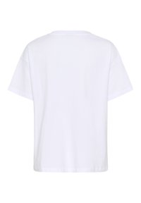 T-shirt en coton blanc, à manches courtes, col rond, coupe loose, design uni, texture douce, sans logos ni motifs visibles.