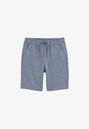 Pantaloncini in tessuto a maglia blu con vita regolabile a coulisse e tasche laterali, progettati per un uso casual.