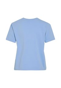 Kortärmad, ljusblå bomullströja med rundad halsringning och avslappnad passform; slät yta och enkelt design. Bakifrån visad.