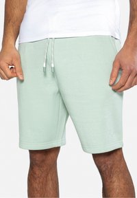 Shorts vert menthe en tissu doux, dotés d'une taille élastique réglable et d'une coupe décontractée. Design minimaliste sans logos visibles.
