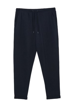Marineblaue Sweatpants aus Baumwolle, mit einem elastischen Bund und Kordelzügen, seitlichen Taschen und einem gerippten Saum an den Knöcheln.