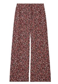 Pantalons large en imprimé léopard de couleur rose, noir et crème ; dotés d'une taille élastique avec un lien ajustable, fabriqués à partir d'un tissu doux.