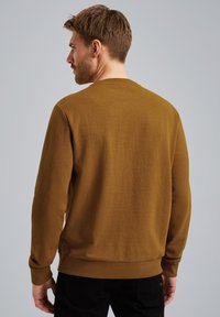Bruine sweatshirt met een ronde hals, lange mouwen en geribde manchetten. Zachte textuur met een effen kleur, met een ontspannen pasvorm.
