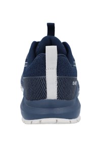 Marine sportieve schoen met een bovenkant van mesh, een witte hiel tab en een getextureerde rubberen zool. Voorzien van reflecterende accenten en een gevoerde kraag.