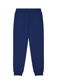Navyblaue Sweatpants aus weichem Stoff. Mit einem elastischen Bund, Seitentaschen und einem dezenten Logo-Accent. An den Knöcheln schmal zulaufend.