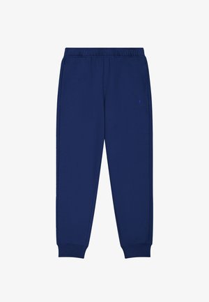 Pantalones de chándal azul marino hechos de un tejido suave. Cuentan con una cinturilla elástica, bolsillos laterales y un sutil acento de logo. Perneras ajustadas.