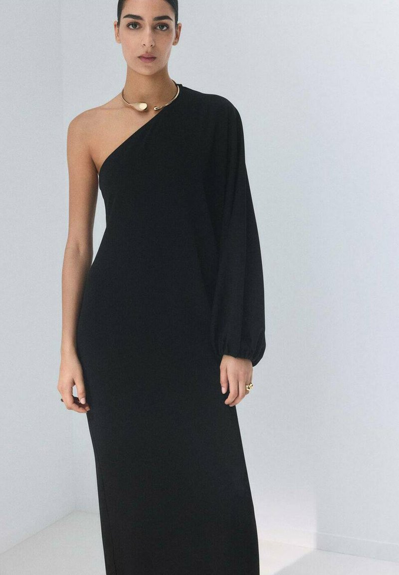 black long sleeve chiffon dress Black Lace Chiffon A-Line Long Elegant Dress