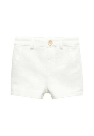 Weiße Baumwollshorts mit vorderer Knopfverschluss und Gürtelschlaufen, mit sauberem, minimalistischem Design.