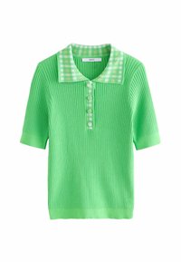 Roheline ribidega lühikeste varrukatega polo, millel on ruuduline krae. Esiosas on viis nööpi ja ühtlane roheline ääreosa ning varrukaotsad.