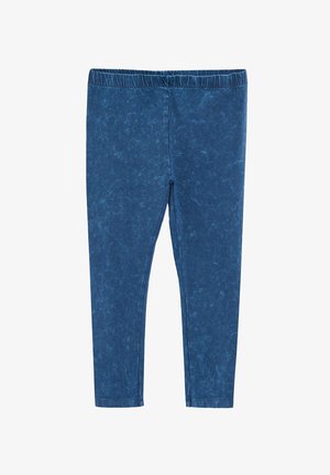 Leggings de întindere albastre, cu un finisaj texturat, cu un elastic în talie și fără hardware sau modele vizibile.