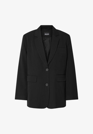 Schwarzer Blazer von PIECES, mit Reverskragen, zwei Fronttaschen und zwei Knopfverschluss, aus glattem Stoff gefertigt.