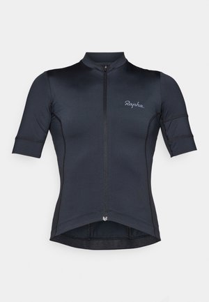 Short-sleeve cycling jersey in dark navy, made from lightweight, stretchable fabric. Features a zip front and Rapha logo on the chest.