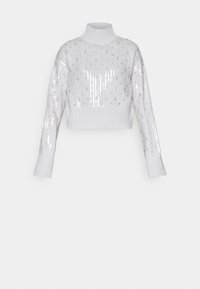 Pull court blanc avec un col montant côtelé. Orné de paillettes et doté d'un ourlet et de manches côtelés texturés. Matière en maille douce.