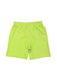 Shorts en coton vert lime avec une taille élastique, coupe droite et texture lisse. Design simple sans poches ni embellissements.