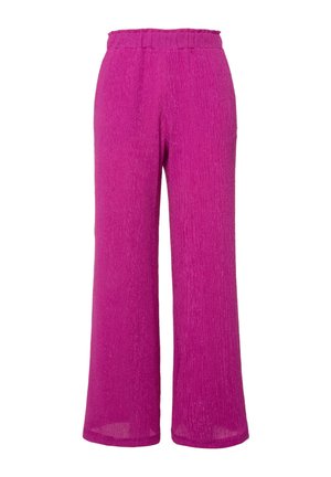 Lette, brede bukser i livlig pink. Har et tekstureret stof med en høj elastisk talje. Nederkanten er let gennemsigtig.