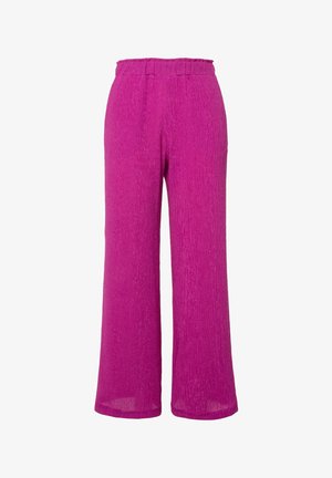 Pantalons légers et larges de couleur rose vif. Tissu texturé avec une taille haute élastique. L'ourlet est légèrement transparent.