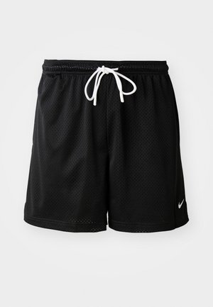Czarne siatkowe spodenki sportowe z białym sznurkiem, z małym białym logo Nike na dolnej prawej stronie.