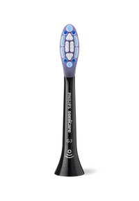 Tête de brosse Philips Sonicare G3 avec un manches noir, une base grise et une tête de brosse ovale de couleur violette avec des poils bleus et blancs.