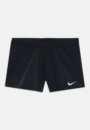 Short de bain noir Nike avec un logo swoosh blanc sur la partie inférieure droite de la jambe et une ceinture plate.