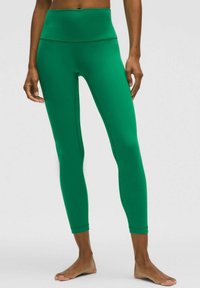 Zaļas augstās leggings ar gludu, elastīgu audumu. Pieguļošs dizains un potītes garuma griezums, ar bezšuvju jostas vietu.